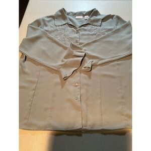 Covington Embroidered Button Down Shirt Women's XL Light Blue Floral Long Sleeve